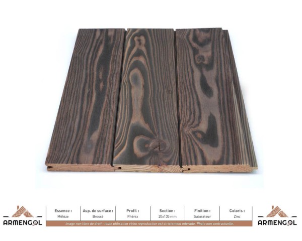 BARDAGE MÉLÈZE BROSSÉ PHENIX SATURATEUR ZINC - 20 mm x 135 mm