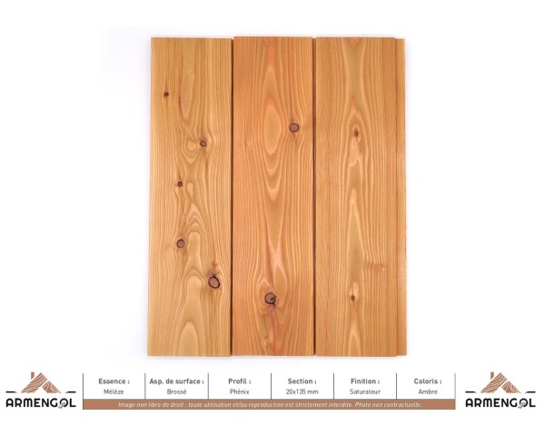 BARDAGE MÉLÈZE BROSSÉ PHENIX SATURATEUR AMBRE - 20 mm x 135 mm