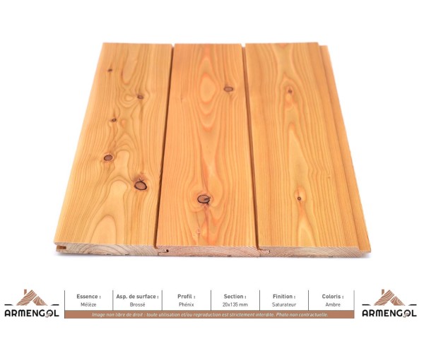 BARDAGE MÉLÈZE BROSSÉ PHENIX SATURATEUR AMBRE - 20 mm x 135 mm