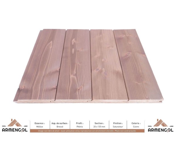 BARDAGE MÉLÈZE BROSSÉ PHENIX SATURATEUR CUIVRE - 20 mm x 135 mm