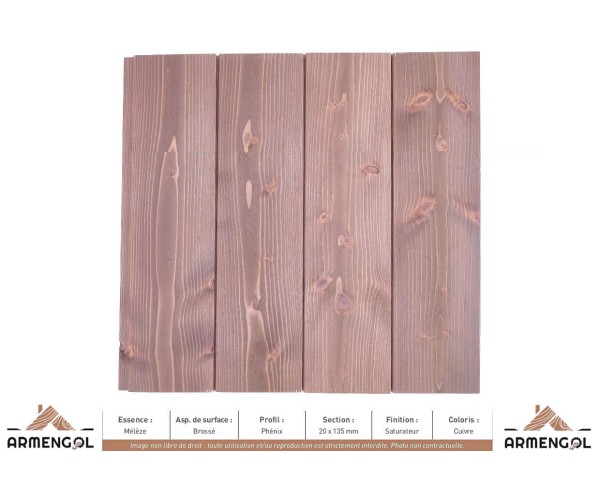 BARDAGE MÉLÈZE BROSSÉ PHENIX SATURATEUR CUIVRE - 20 mm x 135 mm