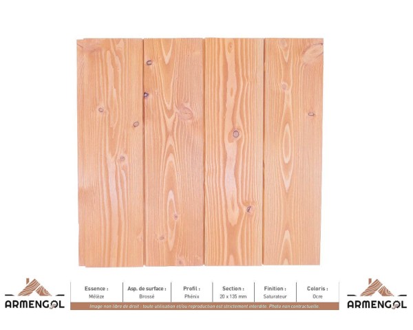 BARDAGE MÉLÈZE BROSSÉ PHENIX SATURATEUR OCRE- 20 mm x 135 mm