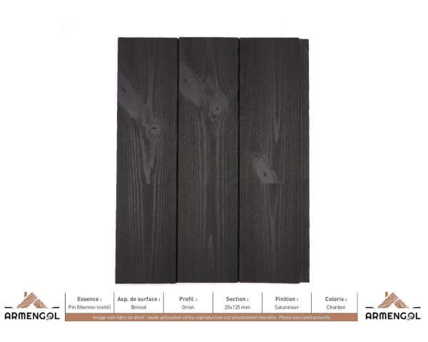 BARDAGE PIN (THERMO-TRAITÉ) BROSSÉ ORION SATURATEUR CHARBON - 20 mm x 125 mm