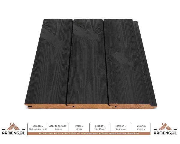 BARDAGE PIN (THERMO-TRAITÉ) BROSSÉ ORION SATURATEUR CHARBON - 20 mm x 125 mm