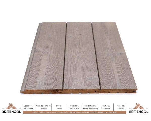 BARDAGE PIN DU NORD BROSSÉ PHÉNIX THERMO-TRAITÉ (FONCÉ) SATURATEUR PLATINE - 20 mm x 135 mm