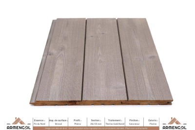 BARDAGE PIN DU NORD BROSSÉ PHÉNIX THERMO-TRAITÉ (FONCÉ) SATURATEUR PLATINE - 20 mm x 135 mm