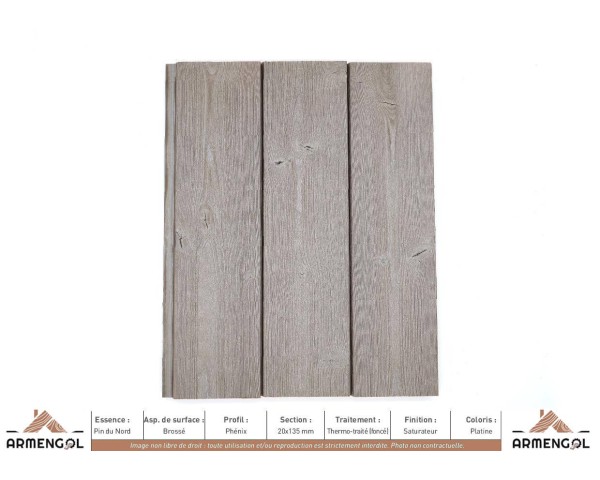 BARDAGE PIN DU NORD BROSSÉ PHÉNIX THERMO-TRAITÉ (FONCÉ) SATURATEUR PLATINE - 20 mm x 135 mm