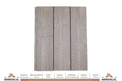 BARDAGE PIN DU NORD BROSSÉ PHÉNIX THERMO-TRAITÉ (FONCÉ) SATURATEUR PLATINE - 20 mm x 135 mm