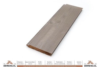 BARDAGE PIN DU NORD BROSSÉ PHÉNIX THERMO-TRAITÉ (FONCÉ) SATURATEUR PLATINE - 20 mm x 135 mm