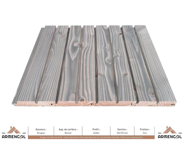 BARDAGE DOUGLAS BROSSÉ DIABLO SATURATEUR ZINC - 26 mm x 135 mm