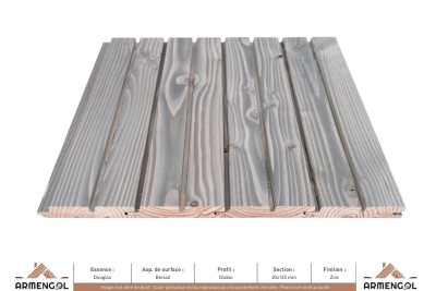 BARDAGE DOUGLAS BROSSÉ DIABLO SATURATEUR ZINC - 26 mm x 135 mm BARDAGE DOUGLAS BROSSÉ DIABLO SATURATEUR ZINC - 26 mm x 135 mm