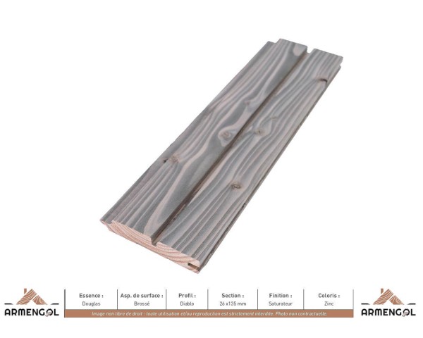 BARDAGE DOUGLAS BROSSÉ DIABLO SATURATEUR ZINC - 26 mm x 135 mm