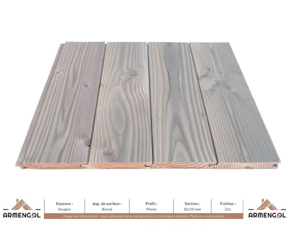 BARDAGE DOUGLAS BROSSÉ PHENIX SATURATEUR ZINC - 20 mm x 135 mm