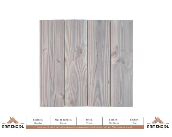 BARDAGE DOUGLAS BROSSÉ PHENIX SATURATEUR ZINC - 20 mm x 135 mm