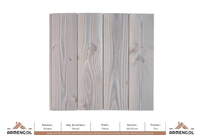 BARDAGE DOUGLAS BROSSÉ PHENIX SATURATEUR ZINC - 20 mm x 135 mm BARDAGE DOUGLAS BROSSÉ PHENIX SATURATEUR ZINC - 20 mm x 135 mm