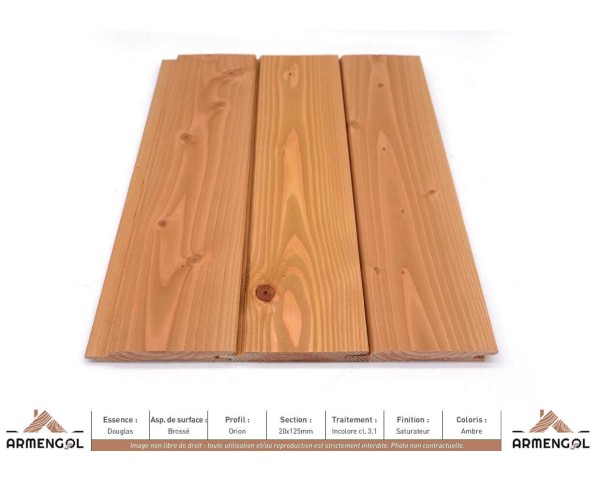 BARDAGE DOUGLAS BROSSÉ ORION INCOLORE CL. 3.1 SATURATEUR AMBRE - 20 mm x 125 mm