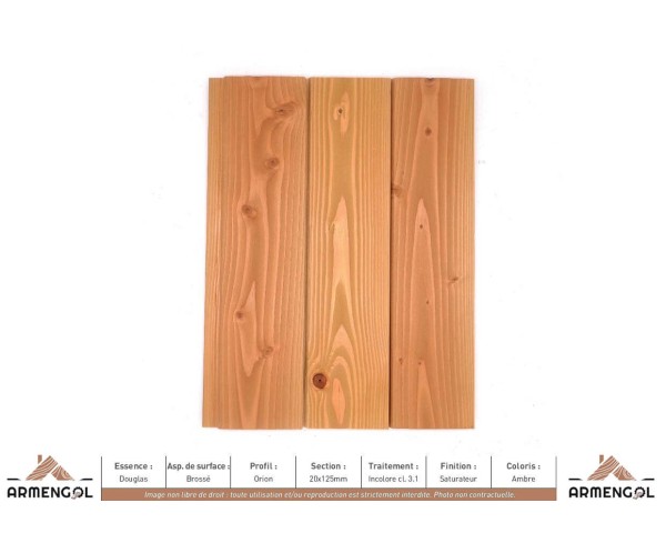 BARDAGE DOUGLAS BROSSÉ ORION INCOLORE CL. 3.1 SATURATEUR AMBRE - 20 mm x 125 mm