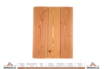 BARDAGE DOUGLAS BROSSÉ ORION INCOLORE CL. 3.1 SATURATEUR AMBRE - 20 mm x 125 mm BARDAGE DOUGLAS BROSSÉ ORION INCOLORE CL. 3.1 SATURATEUR AMBRE - 20 mm x 125 mm