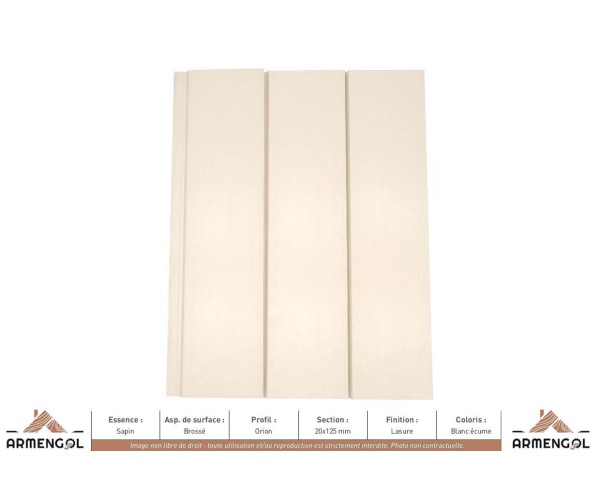 BARDAGE SAPIN BROSSÉ ORION LASURE BLANC ÉCUME - 20 mm x 125 mm