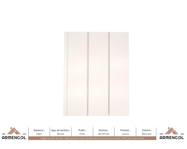 BARDAGE SAPIN BROSSÉ ORION LASURE BLANC PUR - 20 mm x 125 mm