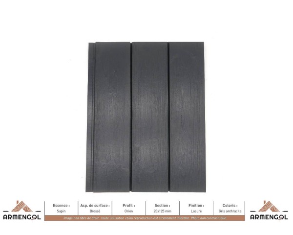 BARDAGE SAPIN BROSSÉ ORION LASURE GRIS ANTHRACITE - 20 mm x 125 mm