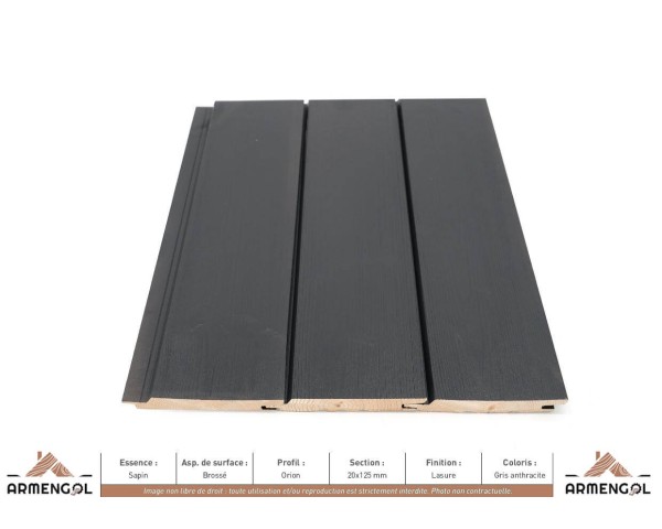 BARDAGE SAPIN BROSSÉ ORION LASURE GRIS ANTHRACITE - 20 mm x 125 mm