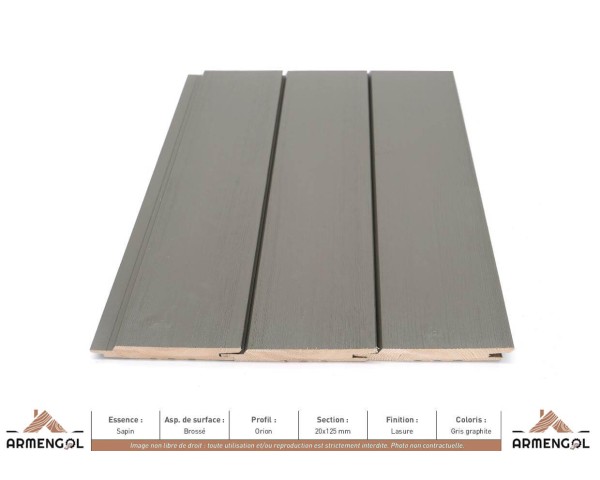 BARDAGE SAPIN BROSSÉ ORION LASURE GRIS GRAPHITE - 20 mm x 125 mm