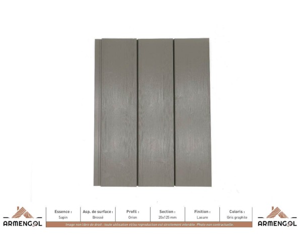 BARDAGE SAPIN BROSSÉ ORION LASURE GRIS GRAPHITE - 20 mm x 125 mm