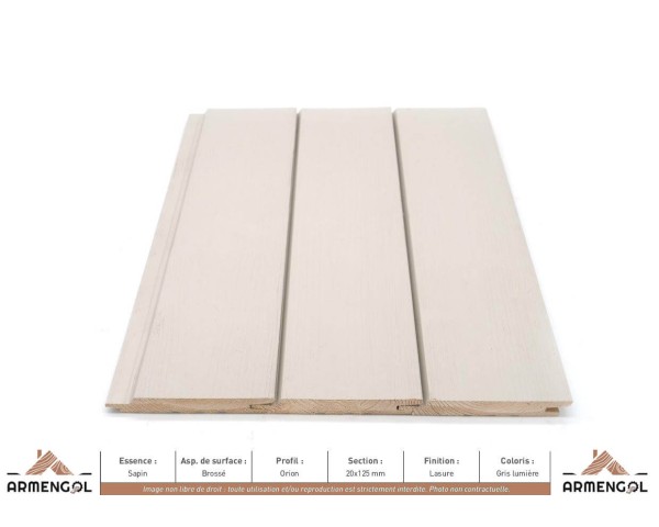 BARDAGE SAPIN BROSSÉ ORION LASURE GRIS LUMIÈRE - 20 mm x 125 mm