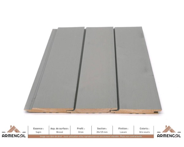 BARDAGE SAPIN BROSSÉ ORION LASURE GRIS SOURIS - 20 mm x 125 mm