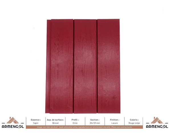 BARDAGE SAPIN BROSSÉ ORION LASURE ROUGE TULIPE - 20 mm x 125 mm