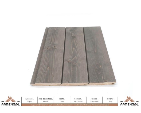BARDAGE SAPIN BROSSÉ ORION SATURATEUR ZINC - 20 mm x 125 mm