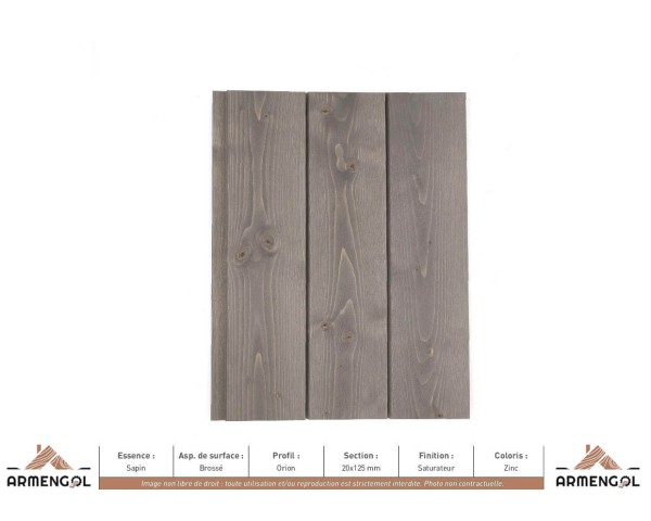 BARDAGE SAPIN BROSSÉ ORION SATURATEUR ZINC - 20 mm x 125 mm