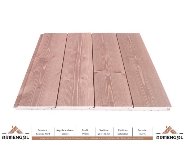 BARDAGE SAPIN DU NORD BROSSÉ PHÉNIX SATURATEUR CUIVRE - 20 mm x 135 mm