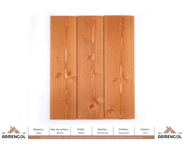 BARDAGE SAPIN BROSSÉ PHÉNIX SATURATEUR OCRE - 20 mm x 135 mm