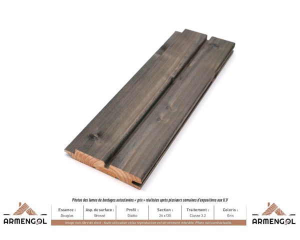 BARDAGE DOUGLAS BROSSÉ DIABLO CLASSE 3.2 GRIS - 26 mm x 135 mm