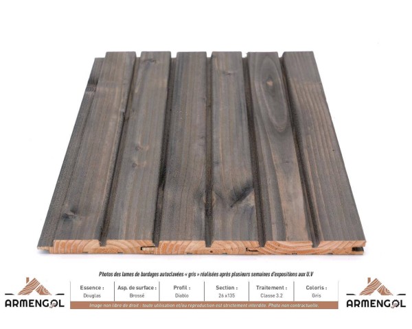 BARDAGE DOUGLAS BROSSÉ DIABLO CLASSE 3.2 GRIS - 26 mm x 135 mm