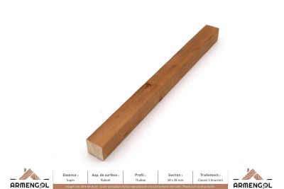 BARDAGE SAPIN RABOTÉ THUBAN CLASSE 3 MARRON - 38 mm x 38 mm