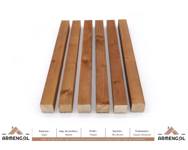 BARDAGE SAPIN RABOTÉ THUBAN CLASSE 3 MARRON - 38 mm x 38 mm