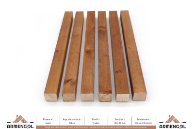 BARDAGE SAPIN RABOTÉ THUBAN CLASSE 3 MARRON - 38 mm x 38 mm