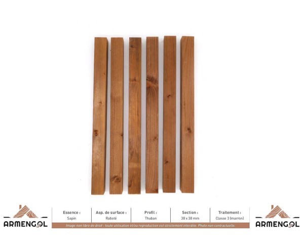 BARDAGE SAPIN RABOTÉ THUBAN CLASSE 3 MARRON - 38 mm x 38 mm