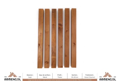 BARDAGE SAPIN RABOTÉ THUBAN CLASSE 3 MARRON - 38 mm x 38 mm