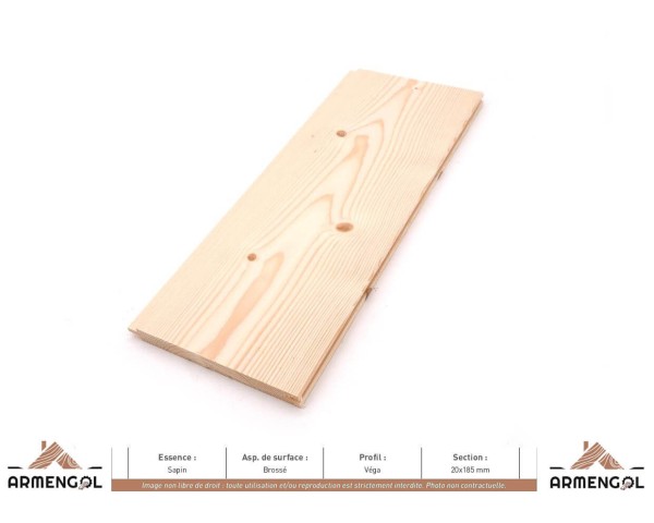 LAMBRIS VEGA SAPIN BROSSÉ - 20 mm x 185 mm