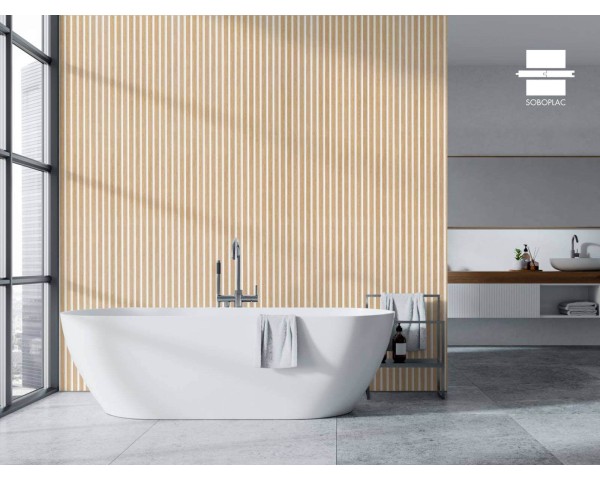 PANNEAU MURAL LAMES EFFET 3 TASSEAUX CHENE CLAIR/BLANC - DUV5587